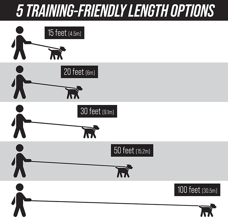 Long Trainer - 1 Inch Nylon Long Dog Training Leash with Storage Strap (50 Ft, Black)
