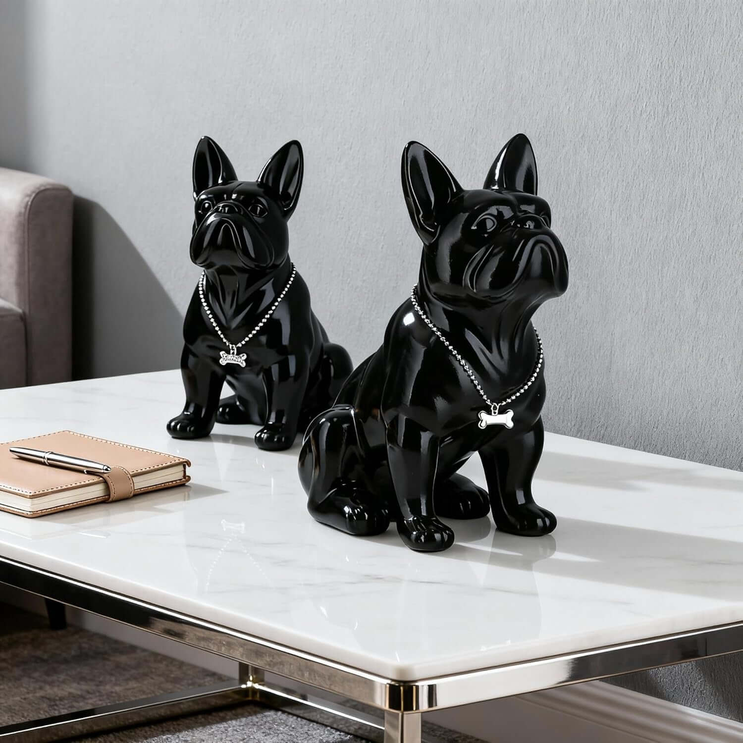 Black French Bulldog Statue,Pug Resin Sitting Dog Statue, English Bulldog Home Decoration Sculpture, Living Room Desktop Decoration, Modern Collection Art Dog Gift