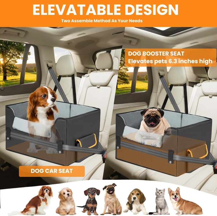 Elevated Dog Car Seat for Small Dogs & Cats – Booster Travel Carrier Bed with Adjustable Straps