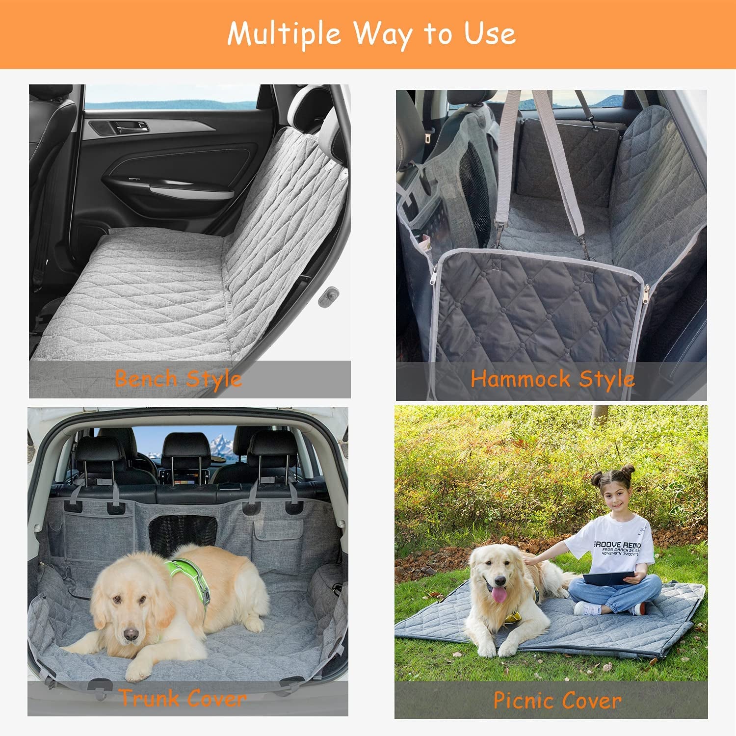 Car Dog Cover Back Seat - Waterproof Hammock with Mesh Window Multiple Pockets for Car/Truck/Suv Nonslip Rubber Back Washable