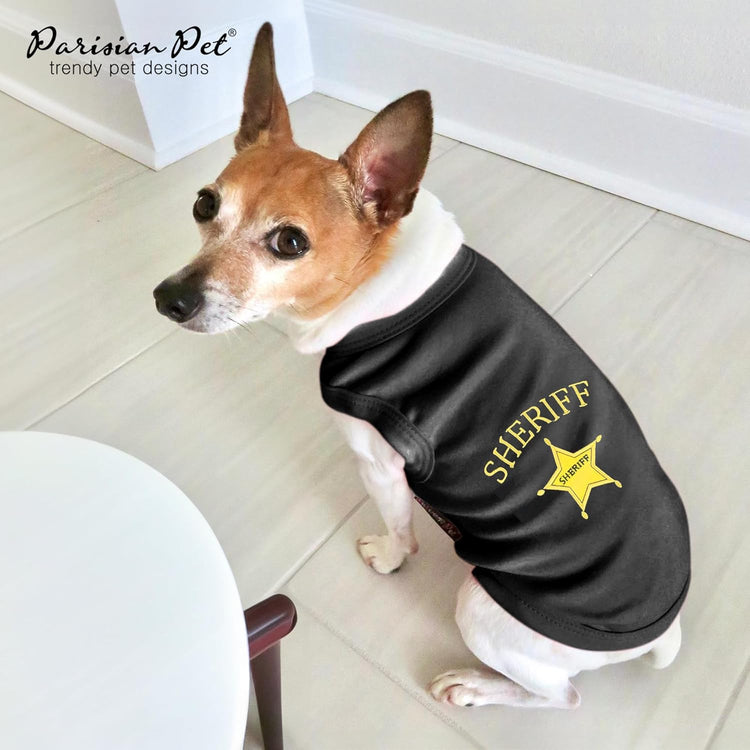 Dog Tshirt - Embroidered “ Sheriff “ Dogs Apparel - Lightweight and Skin Friendly Dog Clothes - Sleeveless Doggy Tee Shirts - Machine Washable Shirt for Large Dogs - XL