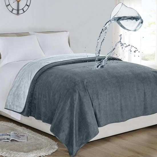 Waterproof 100% Leak Proof Blanket for Baby Adults Pets Dogs Cats, Pee Proof, 3 Layer Protector for Bed, Sofa Couch and Other Furniture, 70"X90", Charcoal | Light Grey, Reversible Lightweight