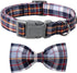 Adjustable Dog & Cat Collar with Bowtie – Grid Pattern, Plastic Buckle, Fits Small to Large Pets