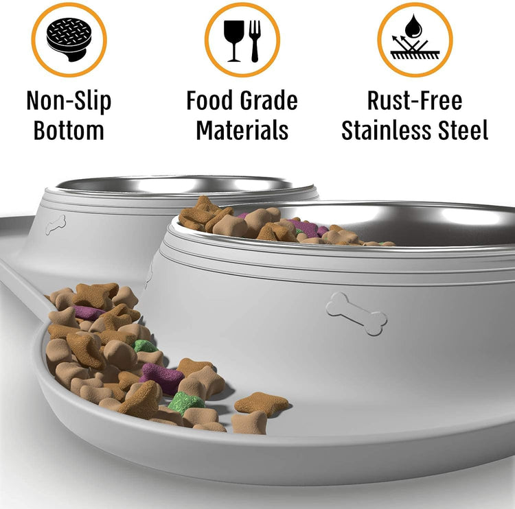Dog Bowl Set, Stainless Steel No Spill Mess-Proof Food & Water Food Bowls with Skid Resistant Silicone Mat, Dog Bowls Small Size Dog, Medium, & Large, Pet Puppy Bowls & Dishes
