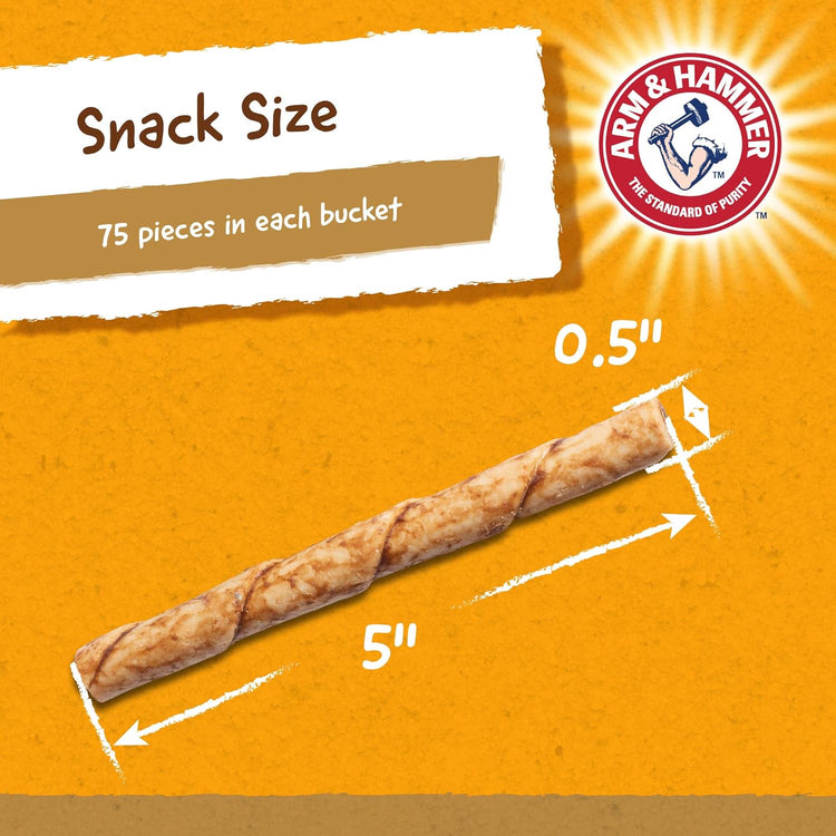 Faux-Hide Dog Dental Treat Twists in Chicken Flavor, 75 Pcs Value Bucket | Rawhide Free Dog Chews Dental Treats Baking Soda Dog Treats for Plaque and Tartar Control