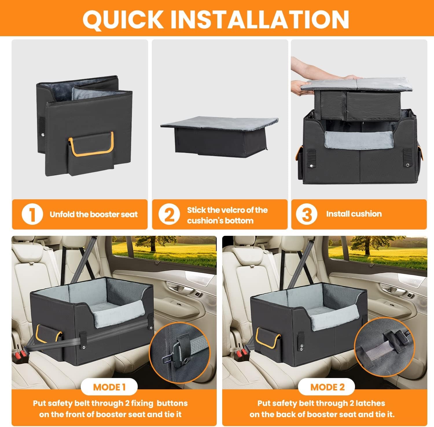 Elevated Dog Car Seat for Small Dogs & Cats – Booster Travel Carrier Bed with Adjustable Straps