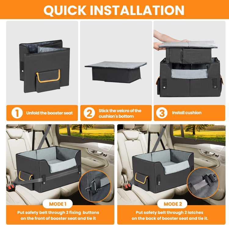 Elevated Dog Car Seat for Small Dogs & Cats – Booster Travel Carrier Bed with Adjustable Straps