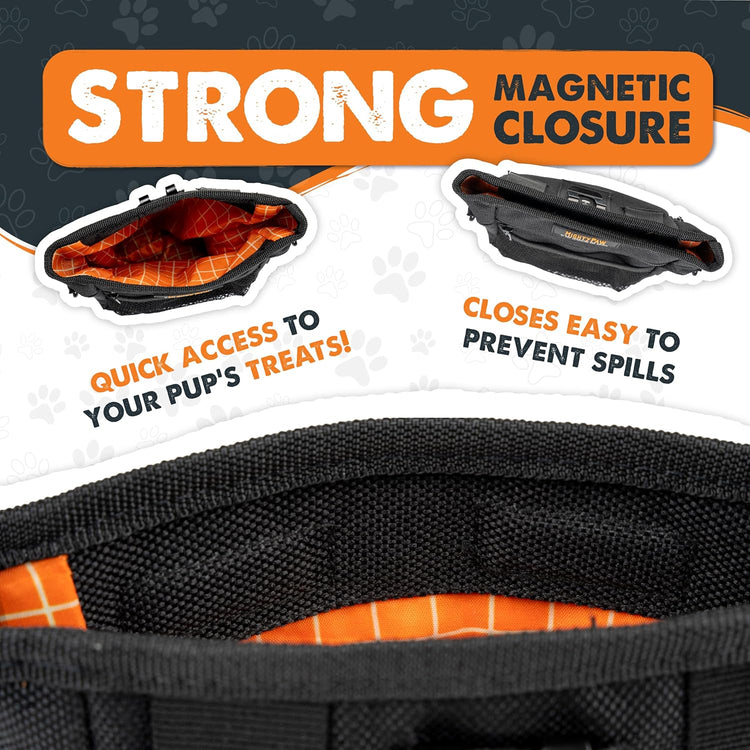Dog Treat Training Pouch – No-Spill Magnetic Closure, Hands-Free with Built-in Poop Bag Holder, Black