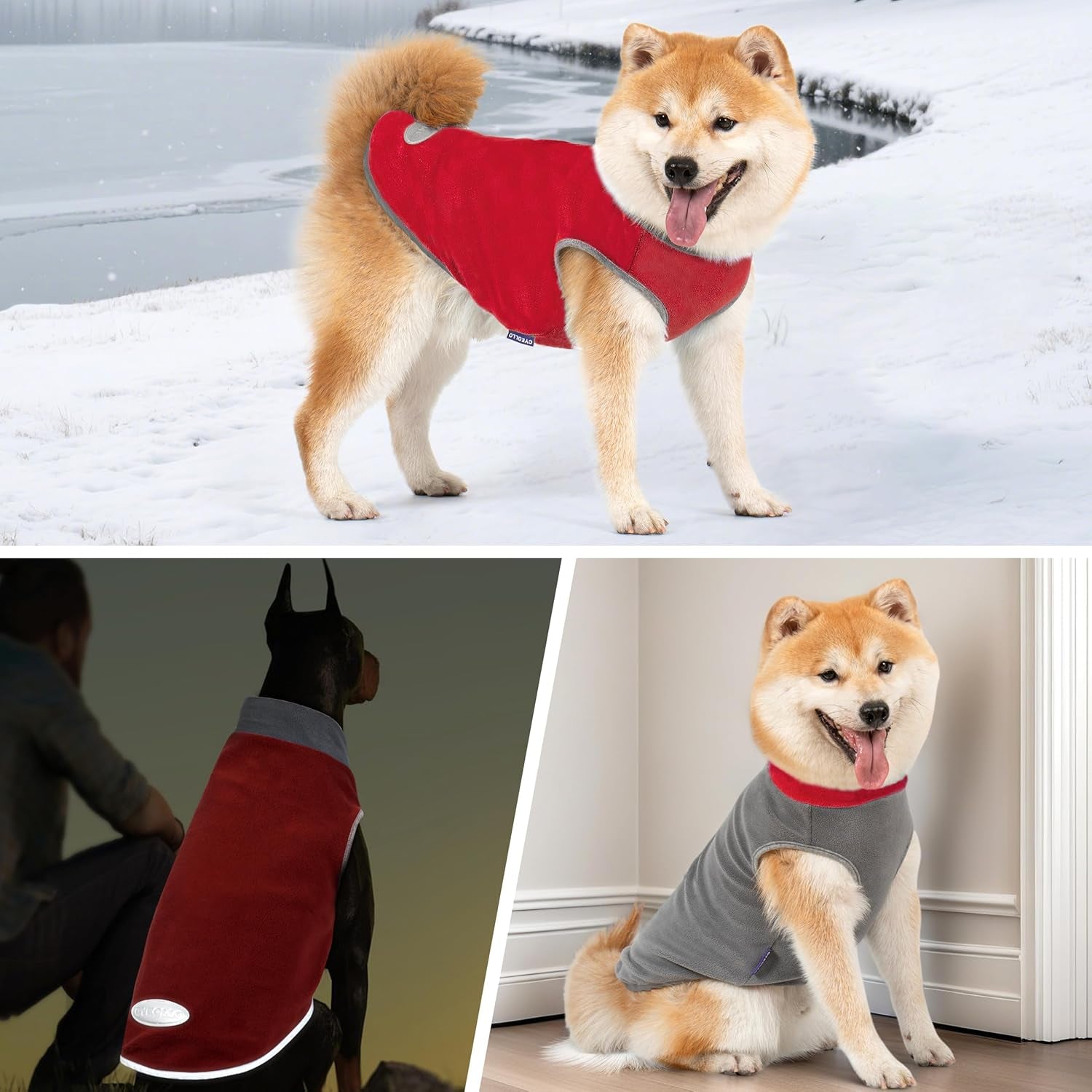 2 Pack Dog Fleece Sweater Stretchy Sweatshirt Vest with Reflective Stripe Pullover Jacket Lightweight Pet Dog Clothes for Small Dogs Grey & Red