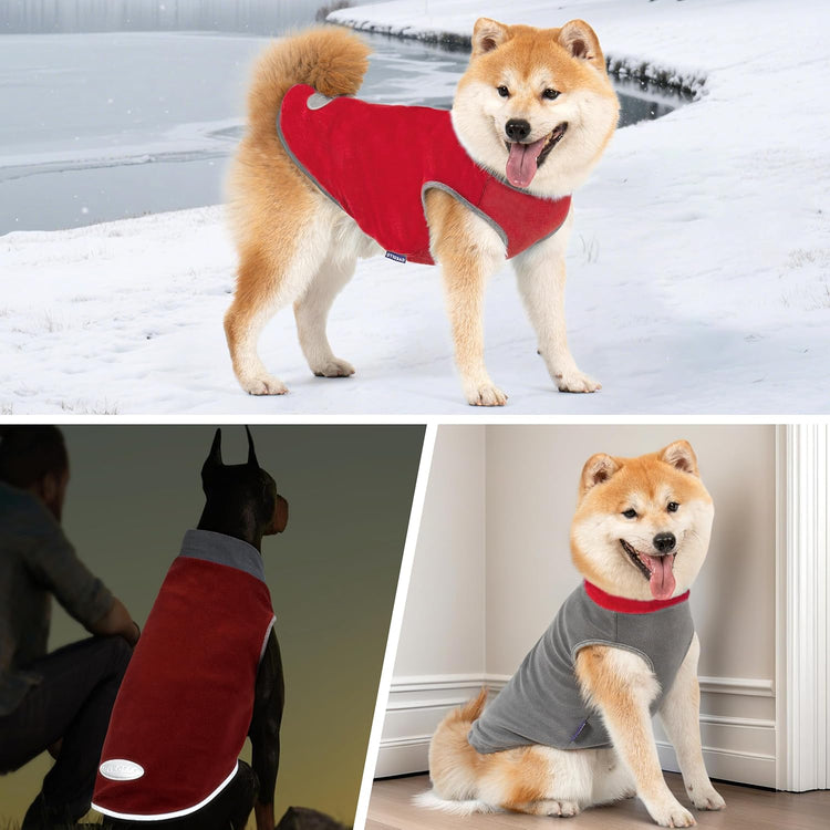 2 Pack Dog Fleece Sweater Stretchy Sweatshirt Vest with Reflective Stripe Pullover Jacket Lightweight Pet Dog Clothes for Small Dogs Grey & Red