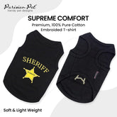 Dog Tshirt - Embroidered “ Sheriff “ Dogs Apparel - Lightweight and Skin Friendly Dog Clothes - Sleeveless Doggy Tee Shirts - Machine Washable Shirt for Large Dogs - XL