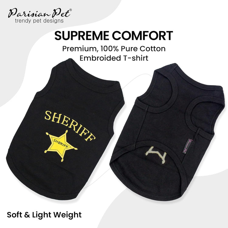 Dog Tshirt - Embroidered “ Sheriff “ Dogs Apparel - Lightweight and Skin Friendly Dog Clothes - Sleeveless Doggy Tee Shirts - Machine Washable Shirt for Large Dogs - XL