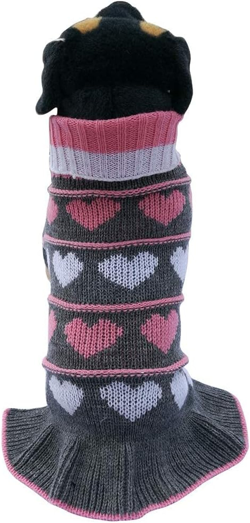 Pet Dog Long Sweaters Dress Knitwear Turtleneck Pullover Warm Winter Puppy Sweater Long Dresses (Grey Heart, Small)