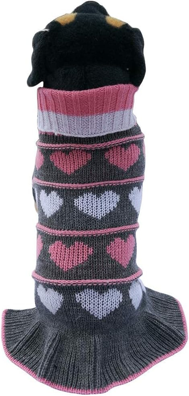 Pet Dog Long Sweaters Dress Knitwear Turtleneck Pullover Warm Winter Puppy Sweater Long Dresses (Grey Heart, Small)