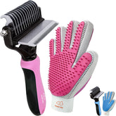 Dog & Cat Shedding Brush – Dematting Tool and Glove, Reduces Shedding up to 95%, Pink