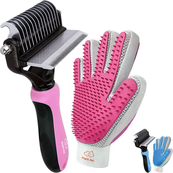 Dog & Cat Shedding Brush – Dematting Tool and Glove, Reduces Shedding up to 95%, Pink