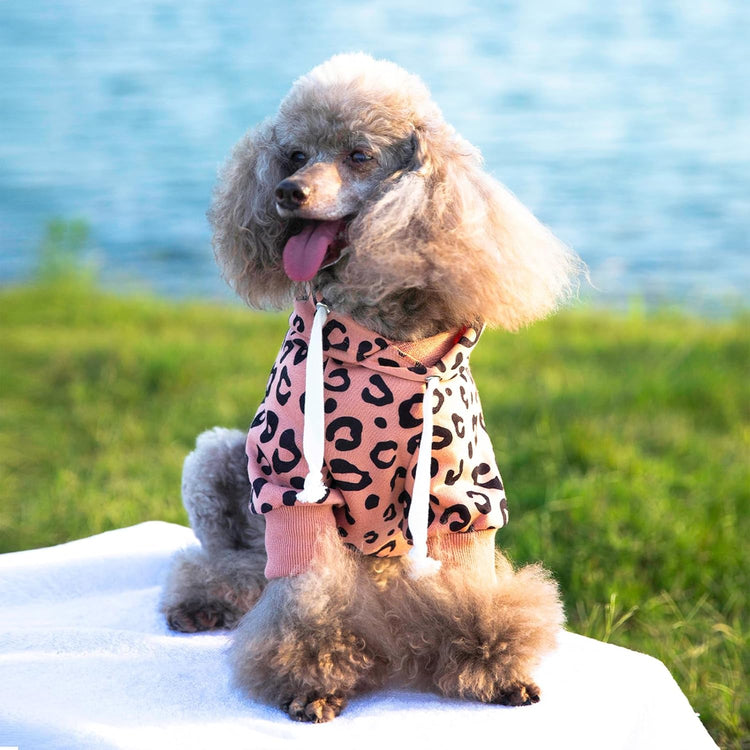 Dog Leopard Hooded Sweatshirt with Hat, Dogs Clothes Lightweight Puppy Hoodie for Small Dog Cat, Doggy Hoody Outfits Cat Apparel