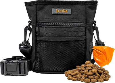 Dog Treat Training Pouch – No-Spill Magnetic Closure, Hands-Free with Built-in Poop Bag Holder, Black