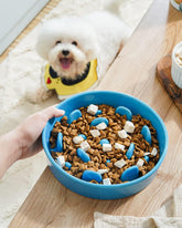 Ceramic Slow Feeder Dog Bowl – 1.5 Cup, Puzzle Design (Vortex Blue)