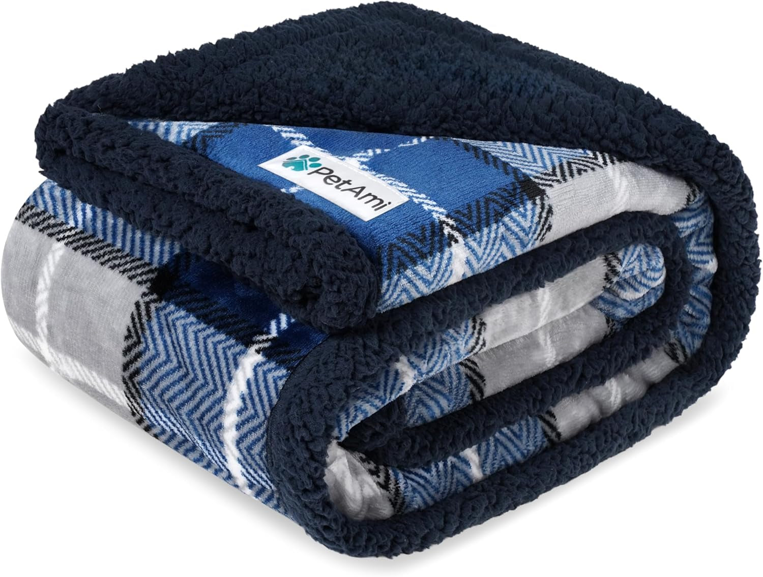 Waterproof Dog Blanket for Small & Medium Dogs & Cats – Reversible Sherpa Fleece, 29x40, Navy Plaid